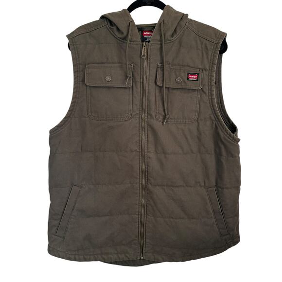 Wrangler Workwear Hooded Canvas Vest XL (46-48) Insulated Quilted Duck Flawed - Picture 1 of 8